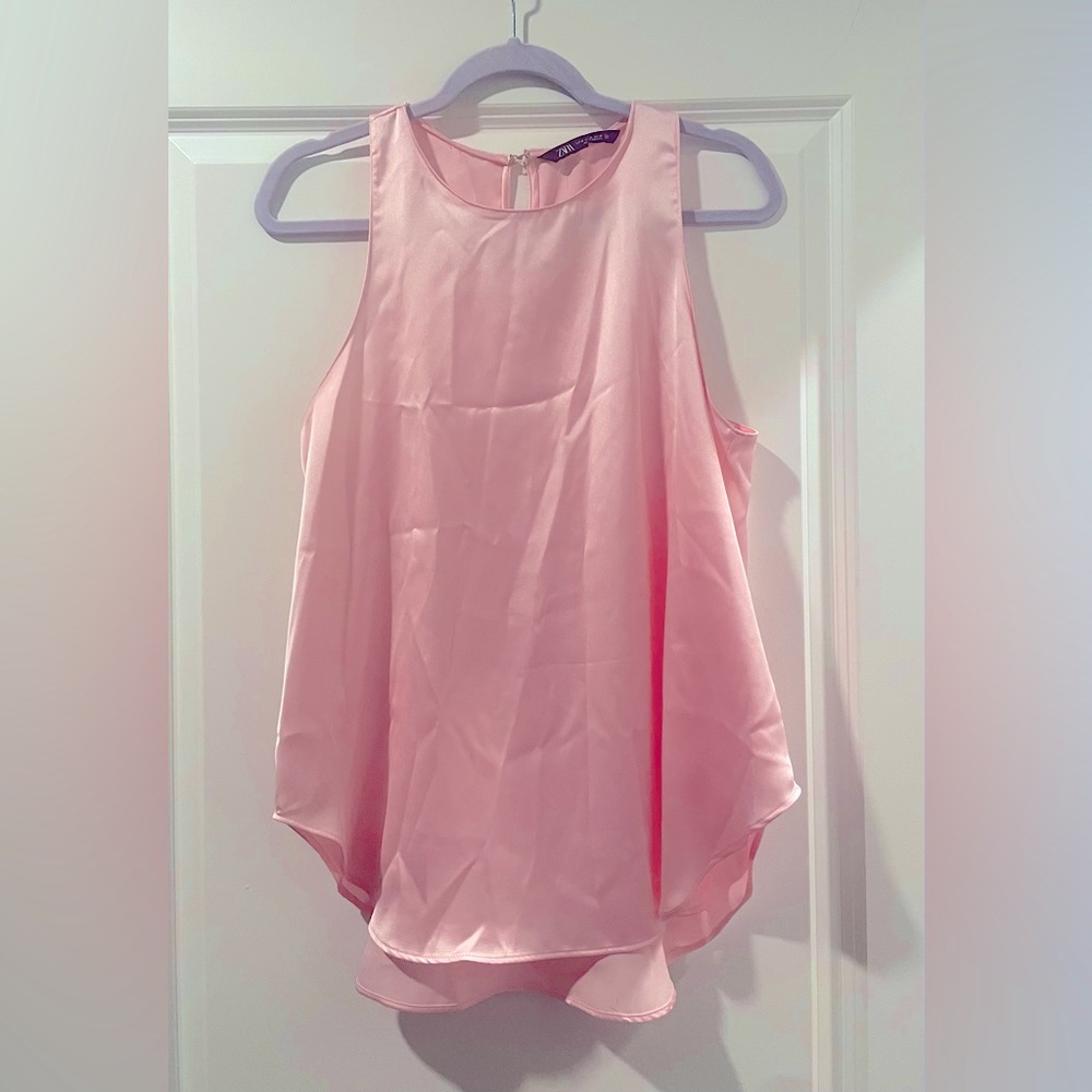 Zara Pink Satin Sleeveless Blouse